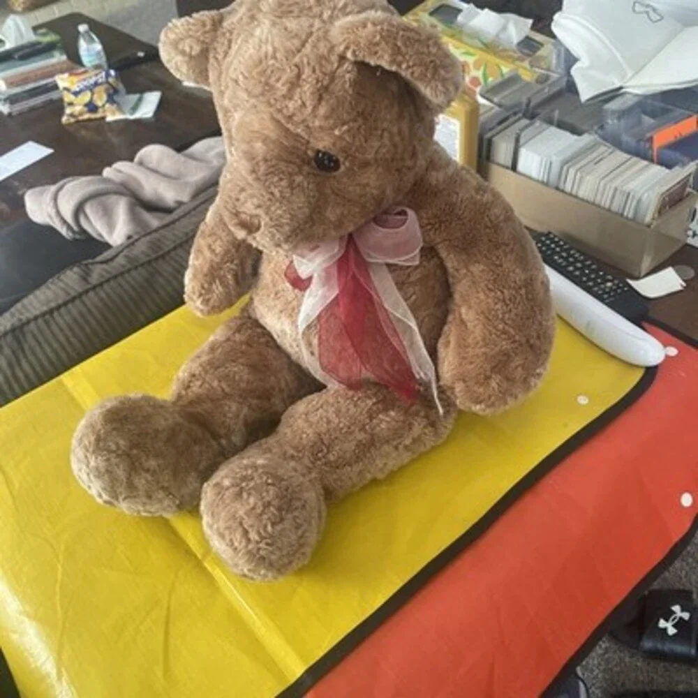 FAO Schwarz Classic Brown Plush Teddy Bear Red Logo Ribbon 16 inch Stuffed Toy